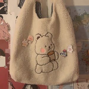 🤍 y2k soft fluffy fuzzy bear shoulder bag purse baguette 🤍